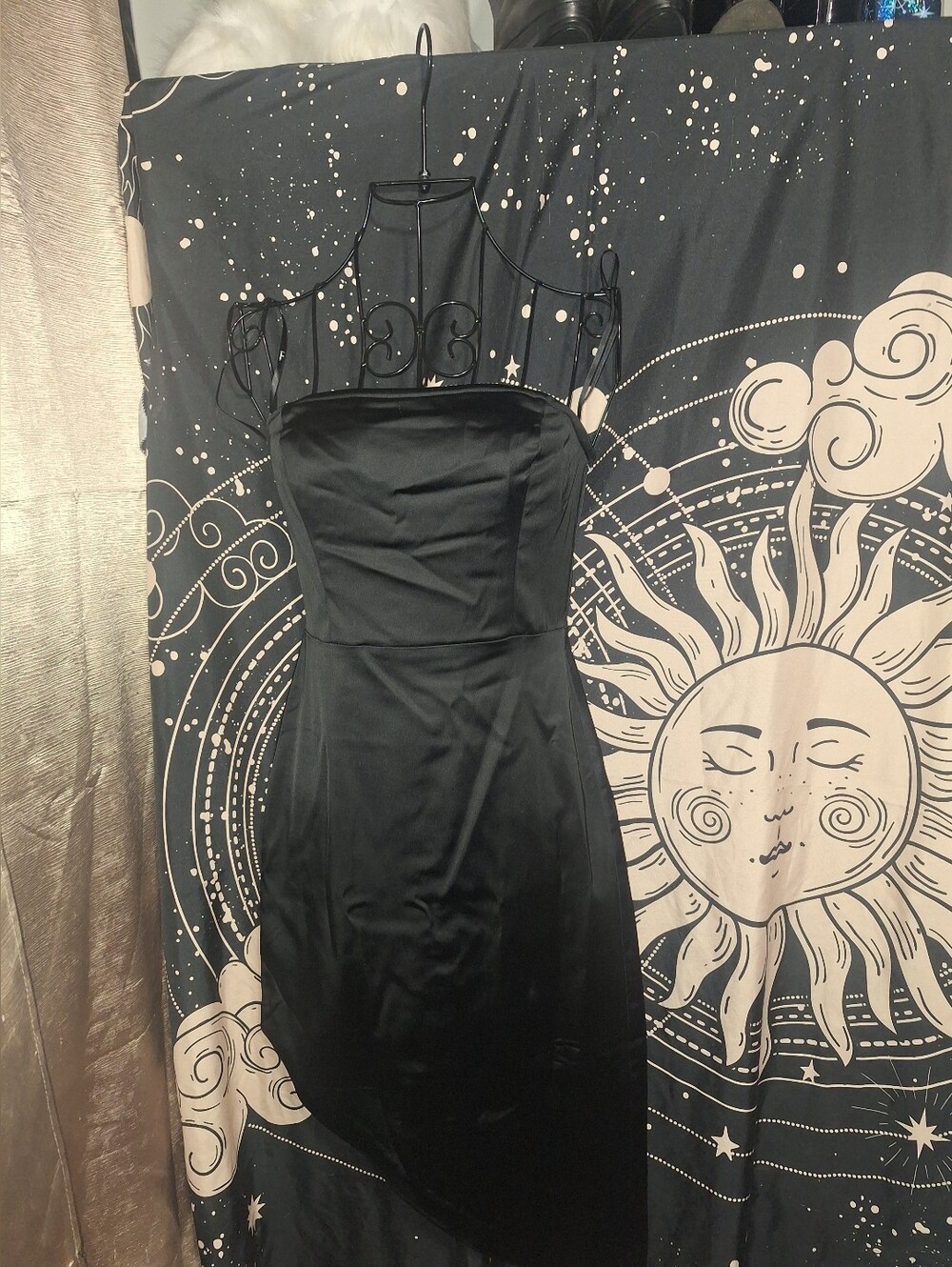 NWT Lulu's Black Satin Strapless Asymmetrical Bodycon Dress - Picture 2 of 8